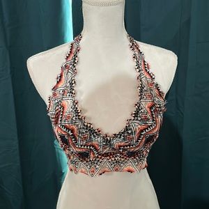 PINK Patterned Halter Neck Lace Bralette